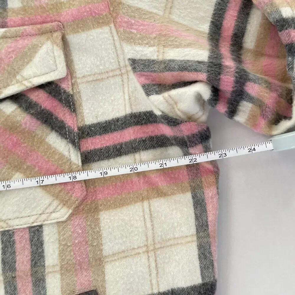 Zara Pink, Beige Plaid Check Overshirt Jacket / Shacket, Oversized 90s Grunge, S